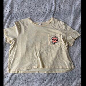 Billabong Feelin Free Cropped Graphic Tee Surf Shirt Yellow Size L